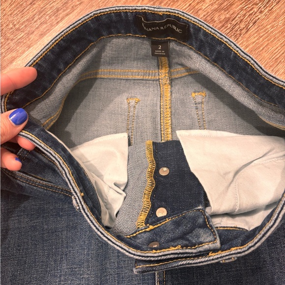 Dark Wash Denim Midi Skirt High Rise Button Fly Pencil Skirt Slit Waist 26 - Picture 10 of 10